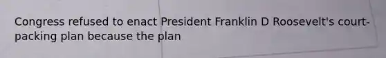 Congress refused to enact President Franklin D Roosevelt's court-packing plan because the plan