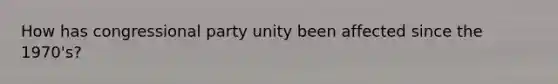 How has congressional party unity been affected since the 1970's?