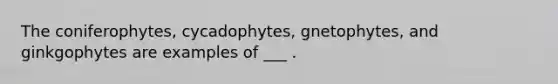 The coniferophytes, cycadophytes, gnetophytes, and ginkgophytes are examples of ___ .