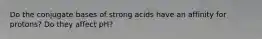 Do the conjugate bases of strong acids have an affinity for protons? Do they affect pH?