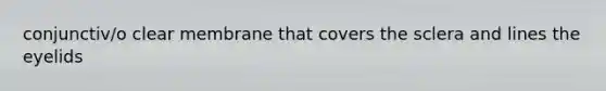 conjunctiv/o clear membrane that covers the sclera and lines the eyelids