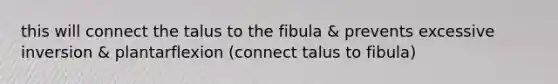 this will connect the talus to the fibula & prevents excessive inversion & plantarflexion (connect talus to fibula)