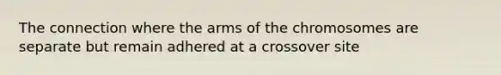 The connection where the arms of the chromosomes are separate but remain adhered at a crossover site