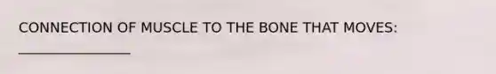 CONNECTION OF MUSCLE TO THE BONE THAT MOVES: ________________