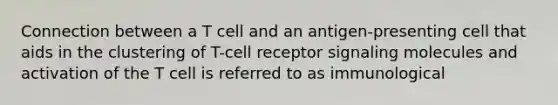 Connection between a T cell and an antigen-presenting cell that aids in the clustering of T-cell receptor signaling molecules and activation of the T cell is referred to as immunological