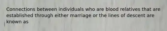 Connections between individuals who are blood relatives that are established through either marriage or the lines of descent are known as