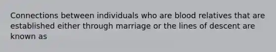 Connections between individuals who are blood relatives that are established either through marriage or the lines of descent are known as