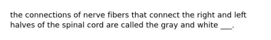 the connections of nerve fibers that connect the right and left halves of the spinal cord are called the gray and white ___.