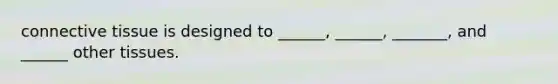 connective tissue is designed to ______, ______, _______, and ______ other tissues.
