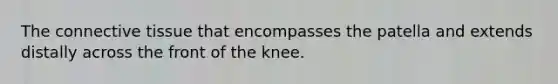 The connective tissue that encompasses the patella and extends distally across the front of the knee.