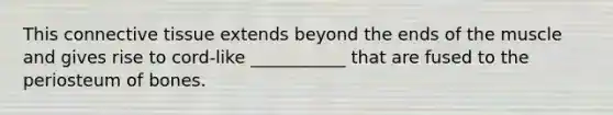 This connective tissue extends beyond the ends of the muscle and gives rise to cord-like ___________ that are fused to the periosteum of bones.