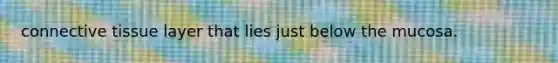 <a href='https://www.questionai.com/knowledge/kYDr0DHyc8-connective-tissue' class='anchor-knowledge'>connective tissue</a> layer that lies just below the mucosa.