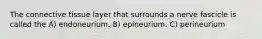 The connective tissue layer that surrounds a nerve fascicle is called the A) endoneurium. B) epineurium. C) perineurium