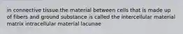 in connective tissue the material between cells that is made up of fibers and ground substance is called the intercellular material matrix intracellular material lacunae