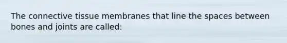 The connective tissue membranes that line the spaces between bones and joints are called: