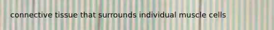 <a href='https://www.questionai.com/knowledge/kYDr0DHyc8-connective-tissue' class='anchor-knowledge'>connective tissue</a> that surrounds individual muscle cells