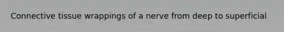 <a href='https://www.questionai.com/knowledge/kYDr0DHyc8-connective-tissue' class='anchor-knowledge'>connective tissue</a> wrappings of a nerve from deep to superficial