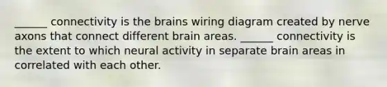 ______ connectivity is the brains wiring diagram created by nerve axons that connect different brain areas. ______ connectivity is the extent to which neural activity in separate brain areas in correlated with each other.