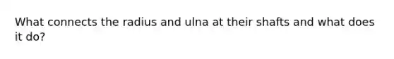 What connects the radius and ulna at their shafts and what does it do?