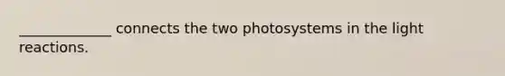 _____________ connects the two photosystems in the <a href='https://www.questionai.com/knowledge/kSUoWrrvoC-light-reactions' class='anchor-knowledge'>light reactions</a>.