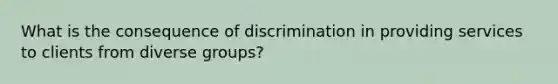 What is the consequence of discrimination in providing services to clients from diverse groups?