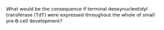 What would be the consequence if terminal deoxynucleotidyl transferase (TdT) were expressed throughout the whole of small pre-B-cell development?