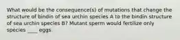 What would be the consequence(s) of mutations that change the structure of bindin of sea urchin species A to the bindin structure of sea urchin species B? Mutant sperm would fertilize only species ____ eggs.