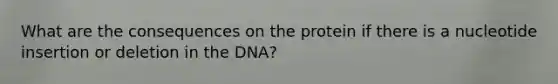 What are the consequences on the protein if there is a nucleotide insertion or deletion in the DNA?