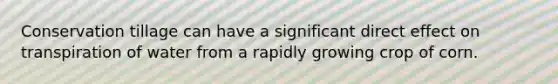 Conservation tillage can have a significant direct effect on transpiration of water from a rapidly growing crop of corn.