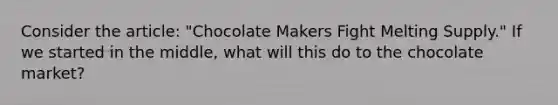 Consider the article: "Chocolate Makers Fight Melting Supply." If we started in the middle, what will this do to the chocolate market?