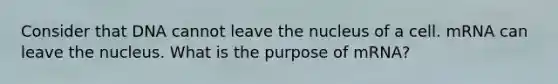 Consider that DNA cannot leave the nucleus of a cell. mRNA can leave the nucleus. What is the purpose of mRNA?