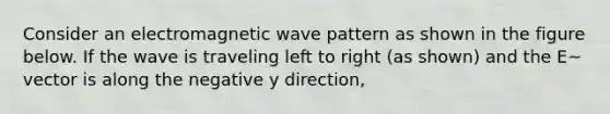 Consider an electromagnetic wave pattern as shown in the figure below. If the wave is traveling left to right (as shown) and the E~ vector is along the negative y direction,