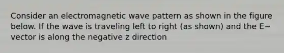 Consider an electromagnetic wave pattern as shown in the figure below. If the wave is traveling left to right (as shown) and the E~ vector is along the negative z direction