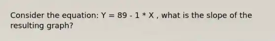 Consider the equation: Y = 89 - 1 * X , what is the slope of the resulting graph?