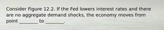 Consider Figure 12.2. If the Fed lowers interest rates and there are no aggregate demand shocks, the economy moves from point ________ to ________.