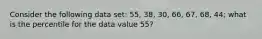 Consider the following data set: 55, 38, 30, 66, 67, 68, 44; what is the percentile for the data value 55?