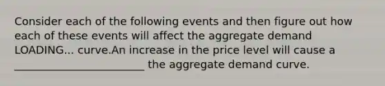 Consider each of the following events and then figure out how each of these events will affect the aggregate demand LOADING... curve.An increase in the price level will cause a ________________________ the aggregate demand curve.