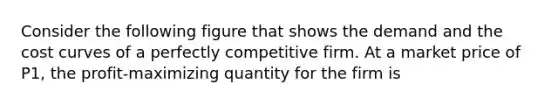 Consider the following figure that shows the demand and the cost curves of a perfectly competitive firm. At a market price of P1, the profit-maximizing quantity for the firm is