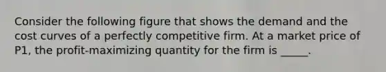 Consider the following figure that shows the demand and the cost curves of a perfectly competitive firm. At a market price of P1, the profit-maximizing quantity for the firm is _____.