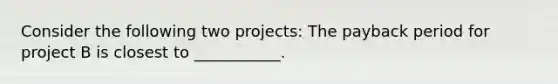 Consider the following two projects: The payback period for project B is closest to ___________.