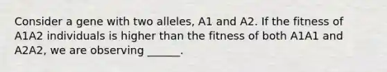 Consider a gene with two alleles, A1 and A2. If the fitness of A1A2 individuals is higher than the fitness of both A1A1 and A2A2, we are observing ______.