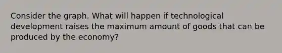 Consider the graph. What will happen if technological development raises the maximum amount of goods that can be produced by the economy?