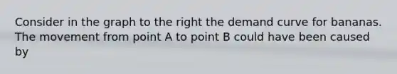 Consider in the graph to the right the demand curve for bananas. The movement from point A to point B could have been caused by