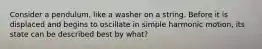 Consider a pendulum, like a washer on a string. Before it is displaced and begins to oscillate in simple harmonic motion, its state can be described best by what?