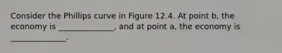 Consider the Phillips curve in Figure 12.4. At point b, the economy is ______________, and at point a, the economy is ______________.