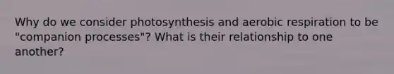 Why do we consider photosynthesis and aerobic respiration to be "companion processes"? What is their relationship to one another?