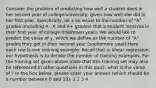 Consider the problem of predicting how well a student does in her second year of college/university, given how well she did in her first year. Specifically, let x be equal to the number of "A" grades (including A-. A and A+ grades) that a student receives in their first year of college (freshmen year). We would like to predict the value of y, which we define as the number of "A" grades they get in their second year (sophomore year).Here each row is one training example. Recall that in linear regression, our hypothesis is to denote the number of training examples. For the training set given above (note that this training set may also be referenced in other questions in this quiz), what is the value of ? In the box below, please enter your answer (which should be a number between 0 and 10). 1 2 3 4