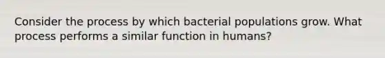 Consider the process by which bacterial populations grow. What process performs a similar function in humans?