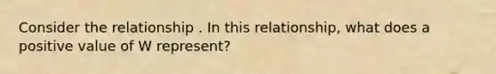 Consider the relationship . In this relationship, what does a positive value of W represent?