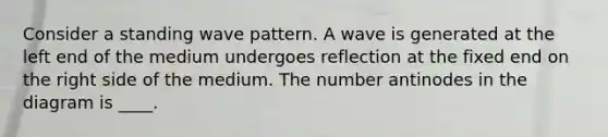 Consider a standing wave pattern. A wave is generated at the left end of the medium undergoes reflection at the fixed end on the right side of the medium. The number antinodes in the diagram is ____.